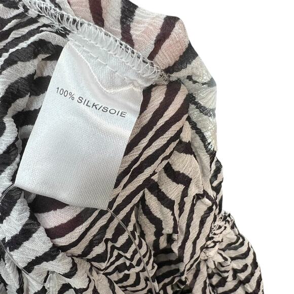 Tanya Taylor Shirt Top Blouse Button Down Ruched Zebra Print Silk Size 2 - Picture 11 of 13